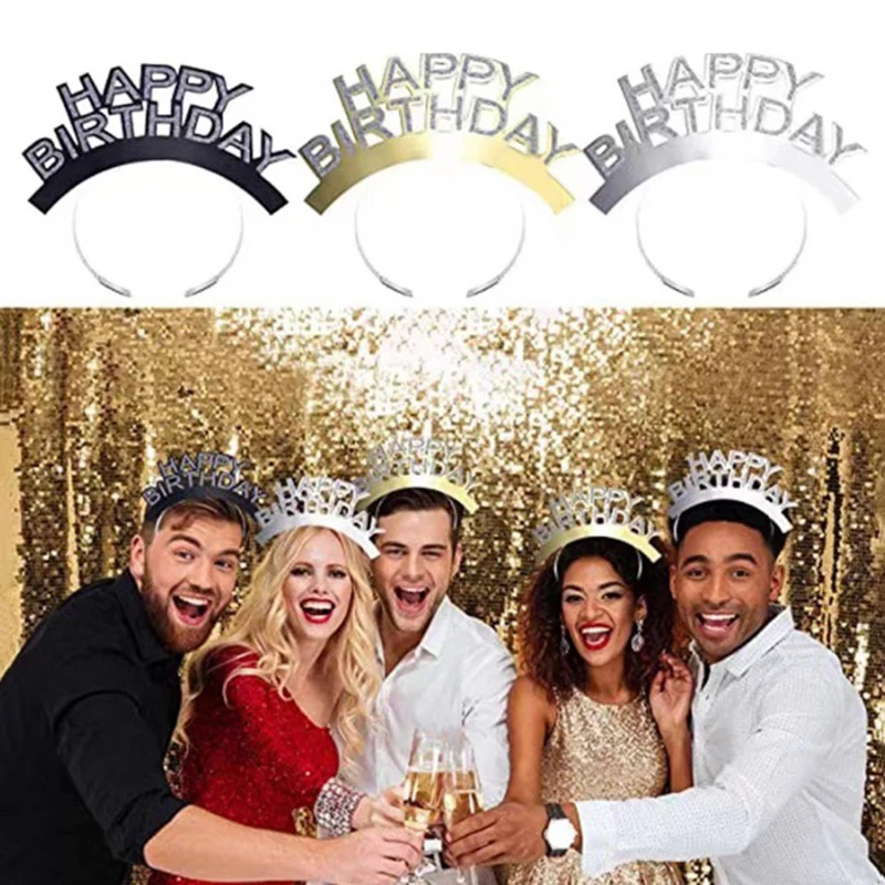 Happy New Year Headband Gold Silver Black Aluminum Children Adult Tiara Christmas New Year Hair Accessories Decorations