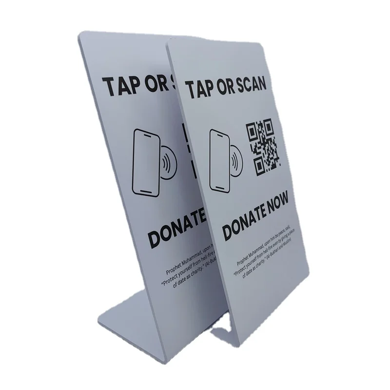 

Customized Touchless display menu cards NTAG 213 NTAG 216 NFC menu tag waterproof Acrylic Display table NFC stand