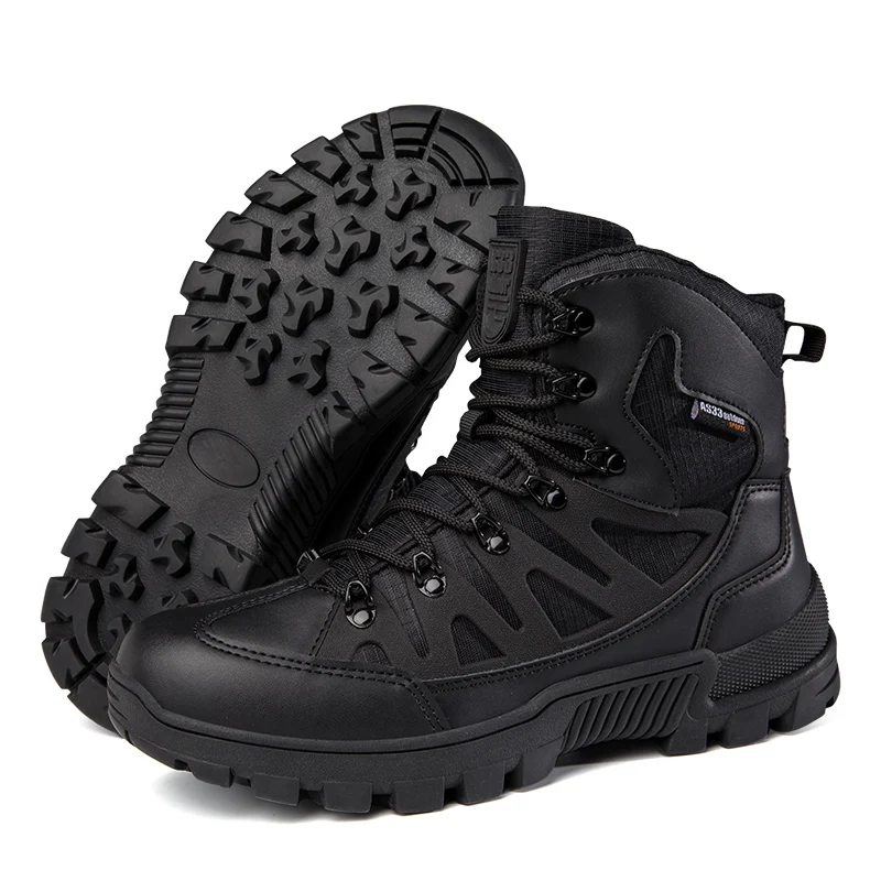 

Men's hiking boots, leather waterproof snow boots, men's wear-resistant lace up hunting shoes, men's military boots