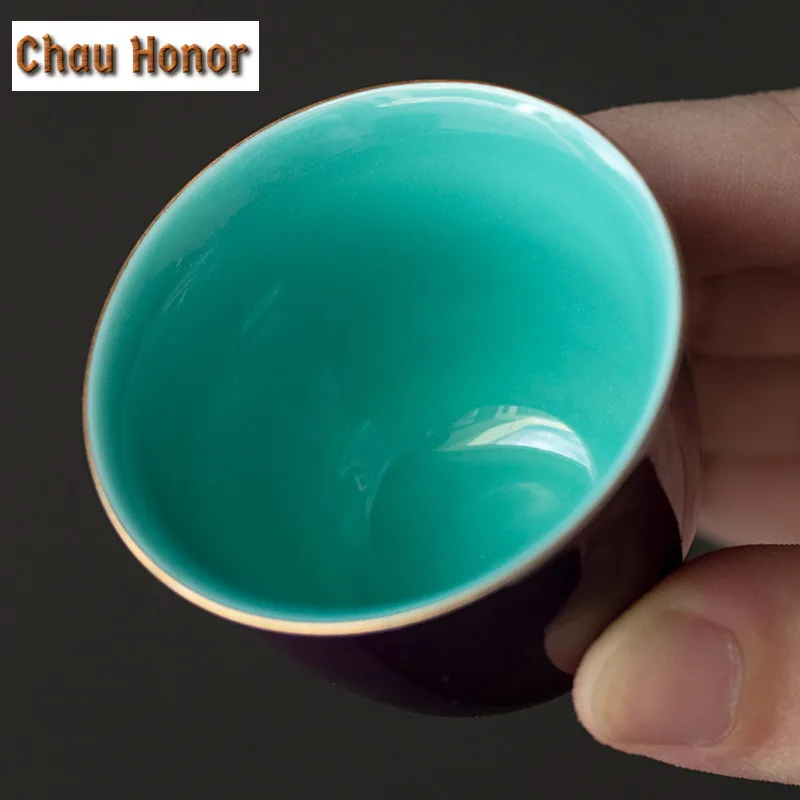 2pc/set Platycodon Purple Glaze Ceramic Tea Maker Tea Bowl Personal Master Cup Chinese Kung Fu Teaset Ceremony Accessories 45ml