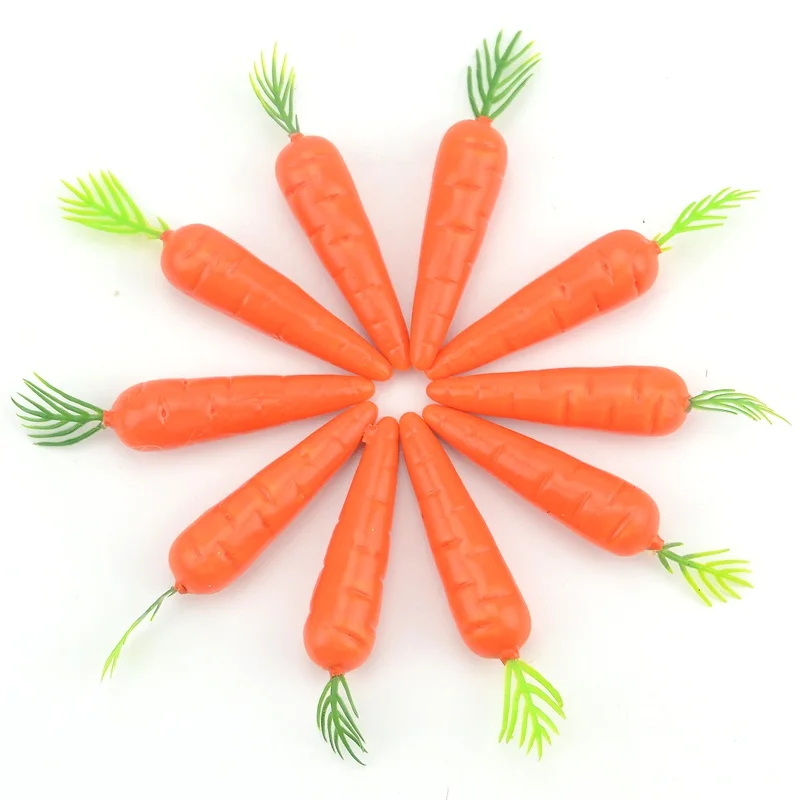 Vegetable Ornaments 10Pc 7CM Mini Carrot Artificial Plastic PE Fruits Vegetables Home Praty Simulation Plant Decoration Fake Carrot Rabbit DIY Food