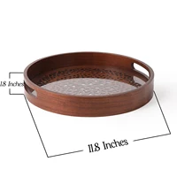 Round Brown Table Decorative Tray for Coffee Table Wood Serving Tray Boho Tray for Bedroom Small Round Tray for Kitchen Counter 2