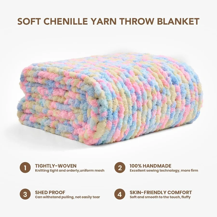 Chunky Knit Blanket Throw: 60''x80'' Chenille Chunky Knitted Throw Blankets for Twin Bed Couch Handmade Thick Cable Knit Blanke
