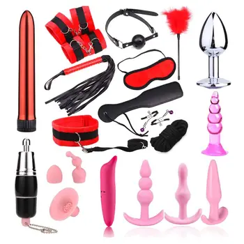 Dildo Vibrator & Plugs Adult Sex Product Kit With Ring Finger Massager BDSM Slave Bandage Flirt Games Sex Toys For Couples 4