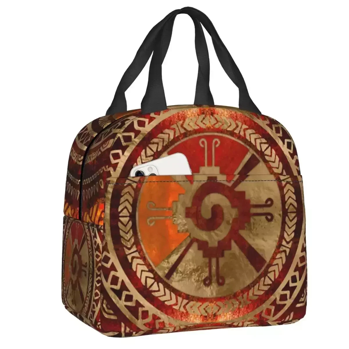 

2024 Hunab Ku Mayan Symbol Burnt Orange And Gold Thermal Insulated Lunch Bags Resuable Lunch Container Multifunction Food Box