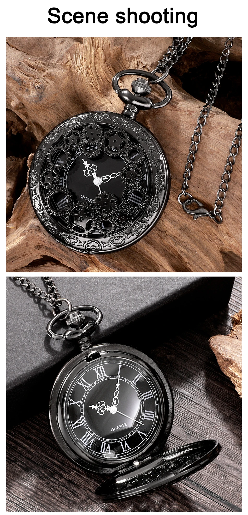 Steampunk Kupfer Vintage Hohl getriebe Hohl Quarz Taschenuhr Halskette Anhänger Uhr Kette Männer Frauen mit Kette Geschenke – Detail 4