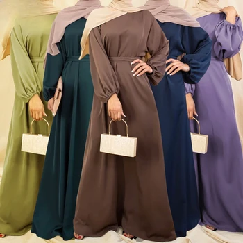 Fashion Muslim Abaya Turkey Modest Dubai EID High Quality Muslim Clothing Satin Solid Color Abaya Dress for Muslim Female