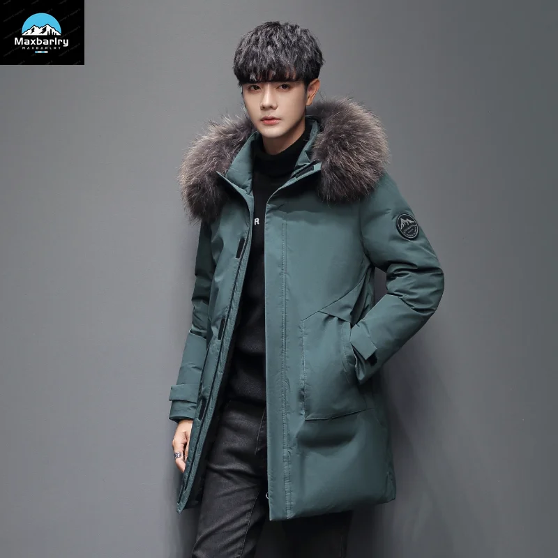 Men Windproof Down Jacket Coats Mens Warm White Duck Down Hooded Jacket Parkas Multi Pockets Overcoat Male Autumn Winter Long