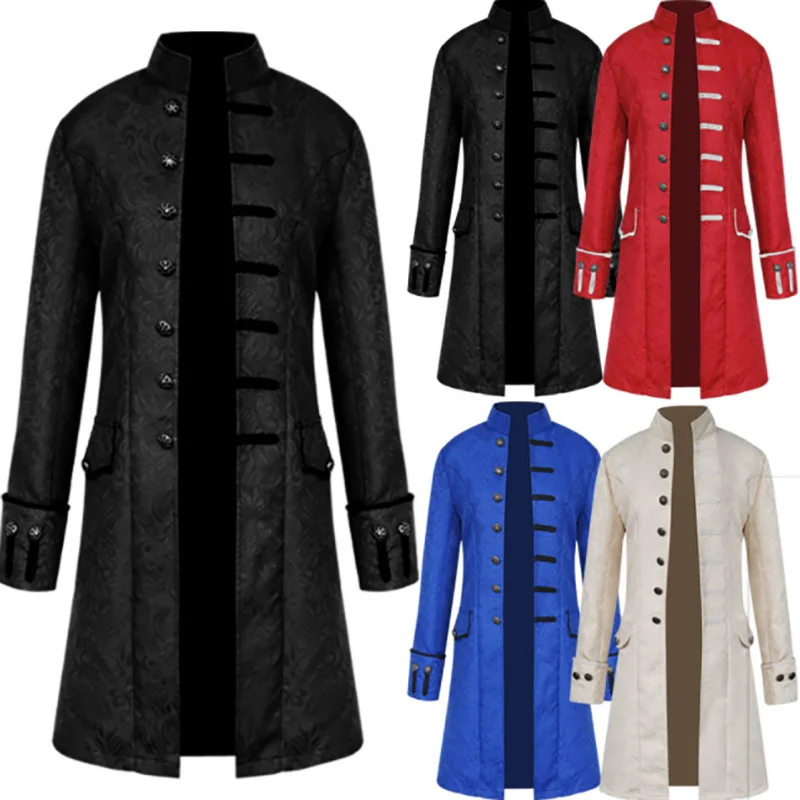 

Plus Size 4XL Gothic Steampunk Jacket Men 17th 18th Century Medieval Vintage White Black Jacket Coat 4XL Cosplay Costume For Men