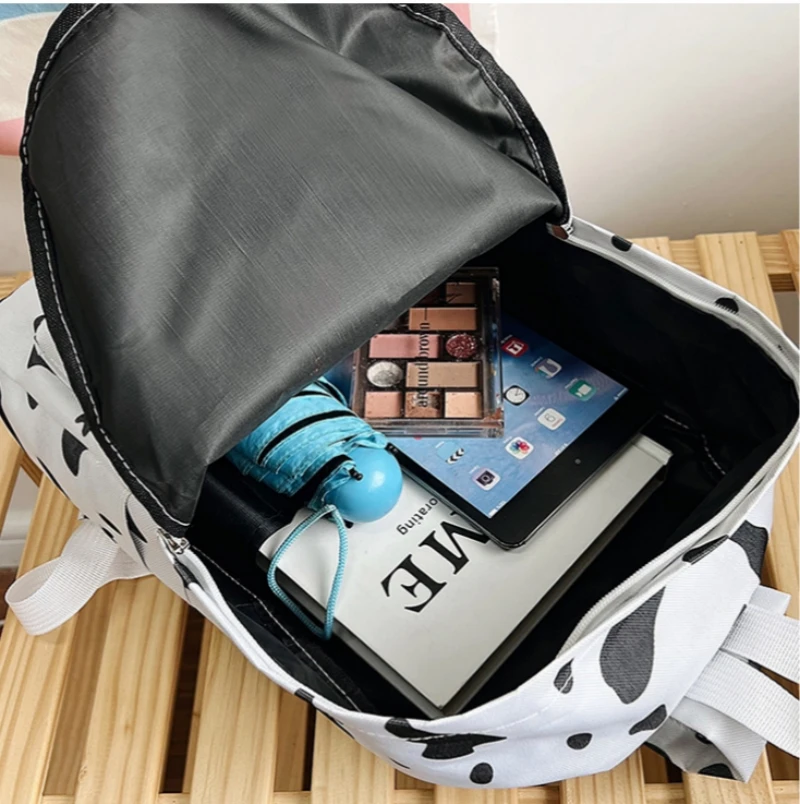 Personalized Harajuku Style Backpack For Women's Ins Super Hot Cow Pattern Cute Girl Canvas Bag Soft Girl Backpack 5