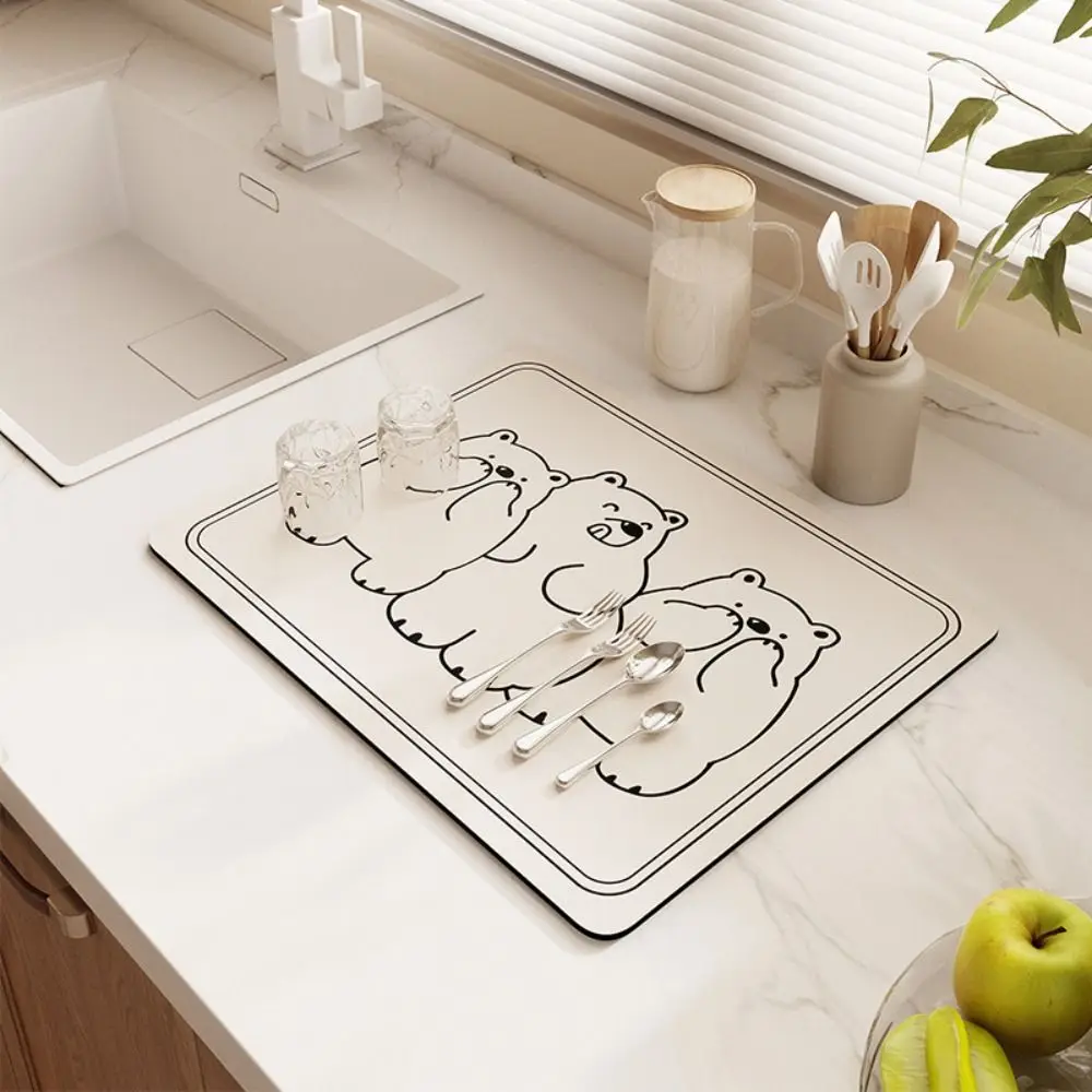 

Large Super Absorbent Mat Kitchen Quick Drying Pad Cartoon Animal Style Coffee Dish Draining Placemat Tableware