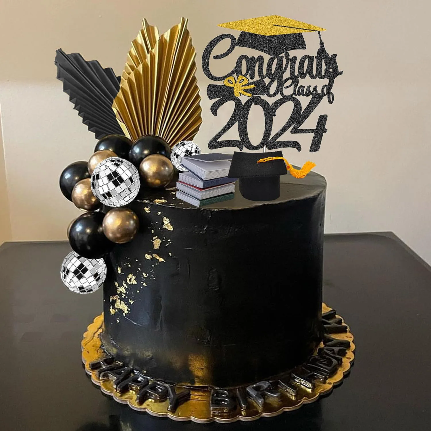 Adornos para pastel de graduación, espejo negro, dorado, blanco, bola,  Adornos para pastel, libros, recuerdos, decoración para 2024, escuela  secundaria, universidad, Senior - AliExpress, image size:1500x1500