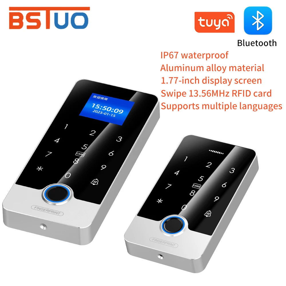 투야 차고 문짝 오프너 방수 금속 지문 키패드 및 블루투스 출입 통제 시스템, 휴대폰 앱, 다국어 잠금 해제