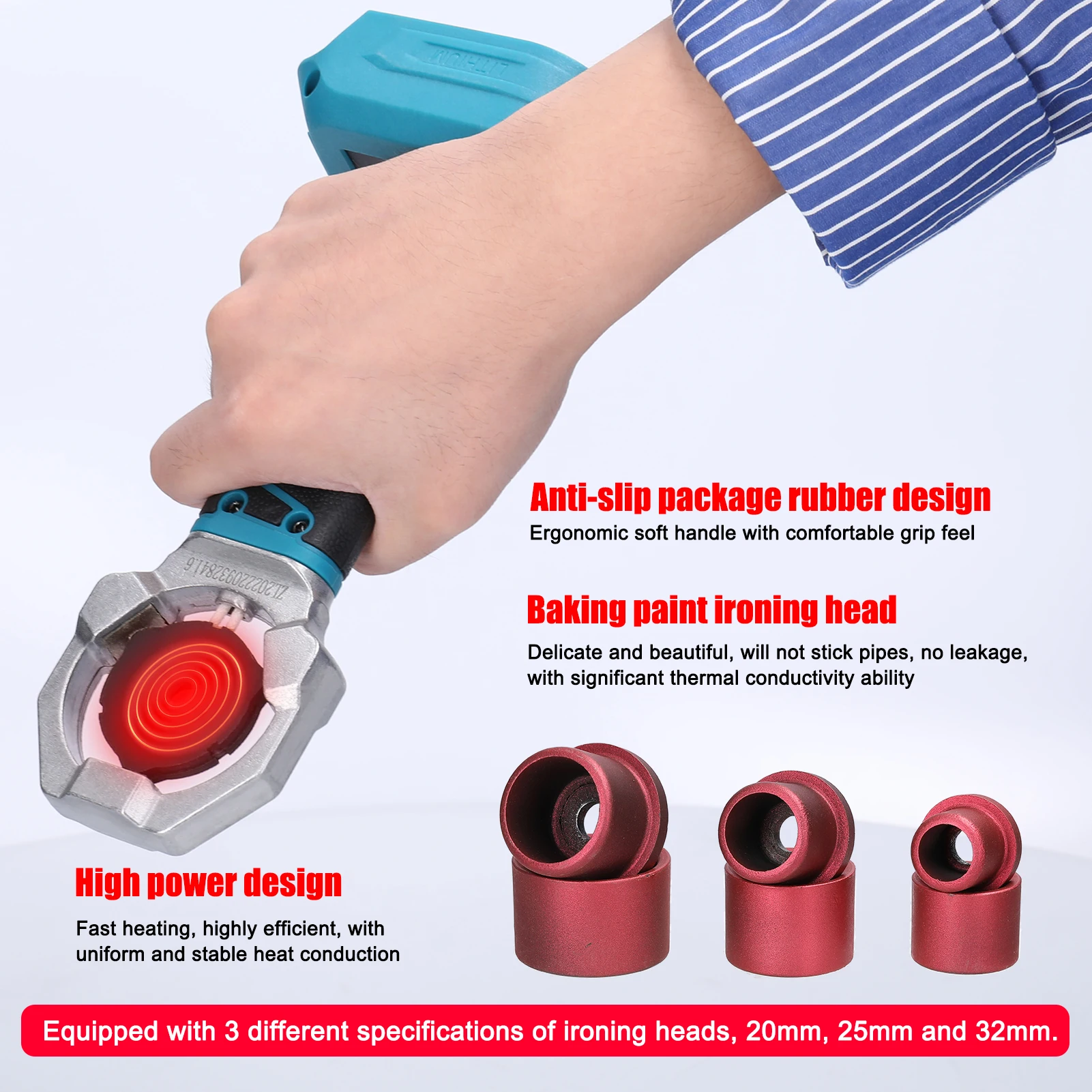 Rechargeable Cordless Hot Melt Machine PPR Water Pipe Melter Plastic Welding Machine 18V Battery Powered Replacement Heads Pipe Welding Iron Pipe Welding