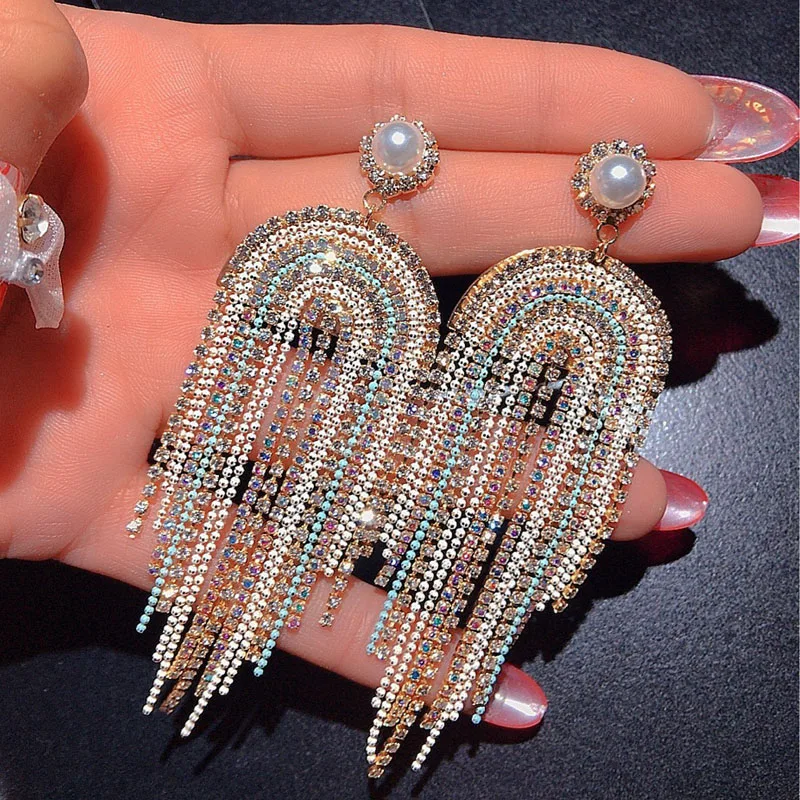 AD Beads Crystal Silk Tassel Rhinestone Earrings Or Pendant - 80mm Length, 10mm Cap, 25 Color Options (Style 1 Pink) - View #3