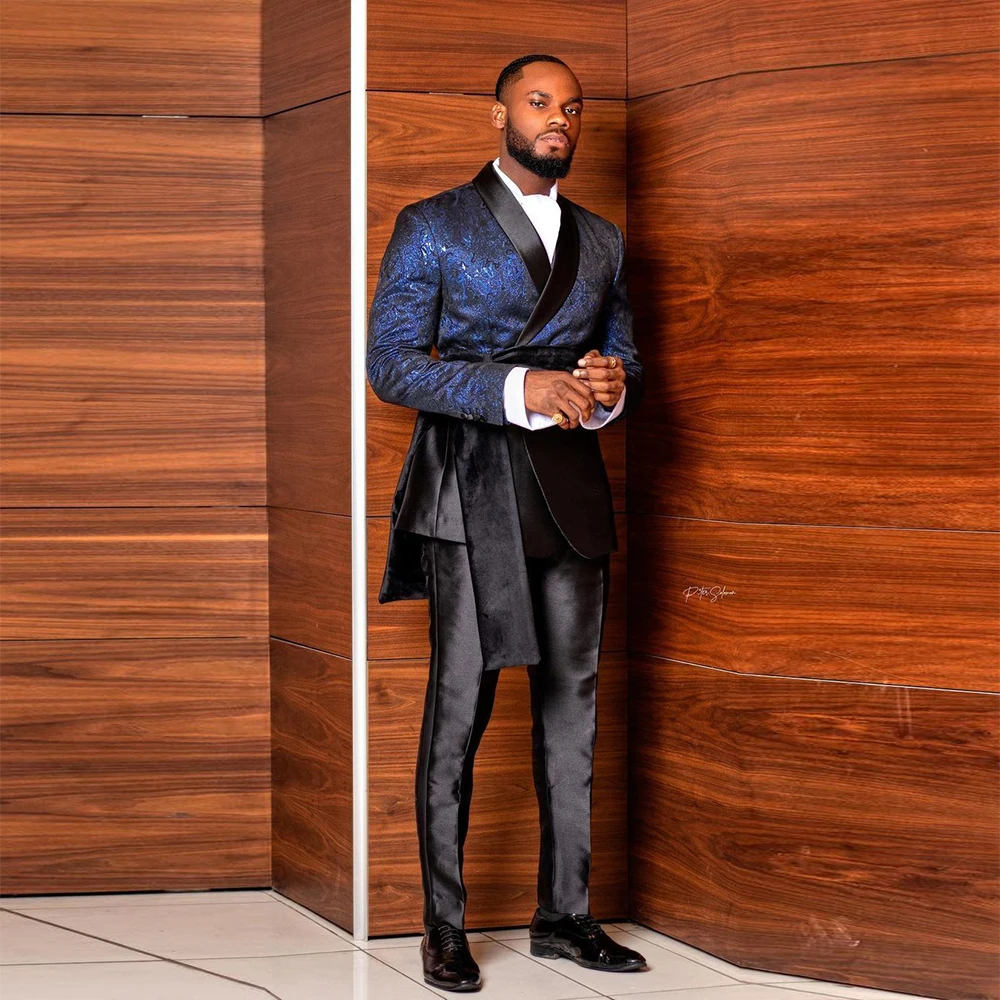 Men Blazer Men's Royal Satin Suits Jacket With Long Cape Fashion