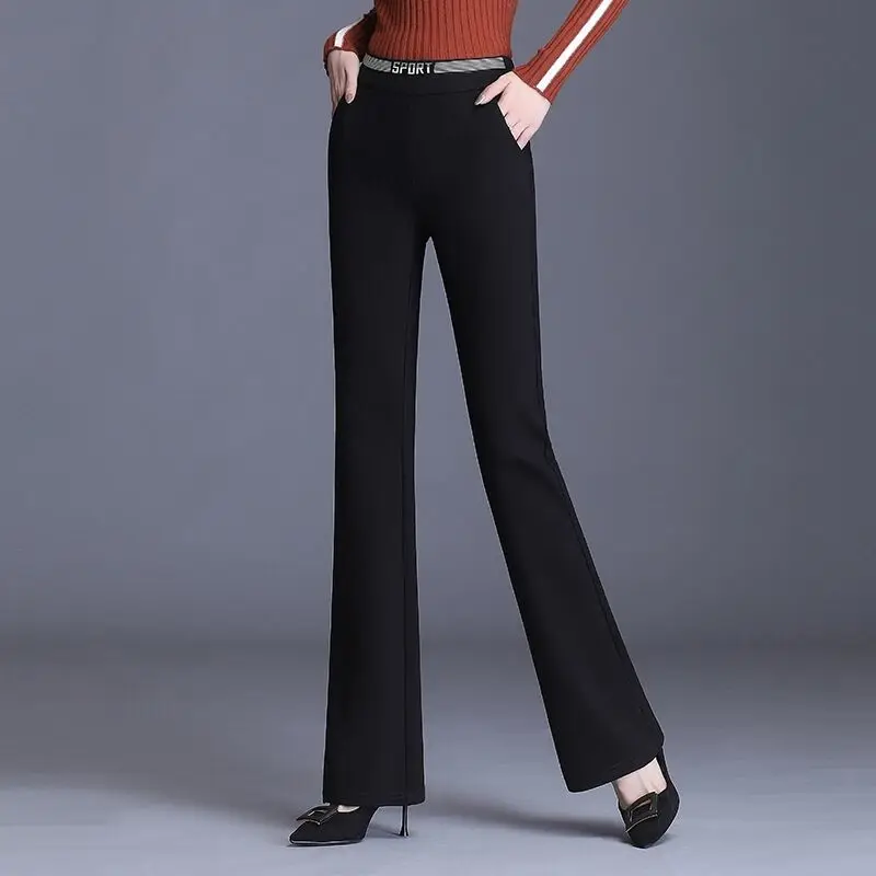 Women's Letter Patchwork Elastic Waist Casual Pants Spring and Autumn 2023 Lady Formal Solid Color Korean Slim Pocket Trousers