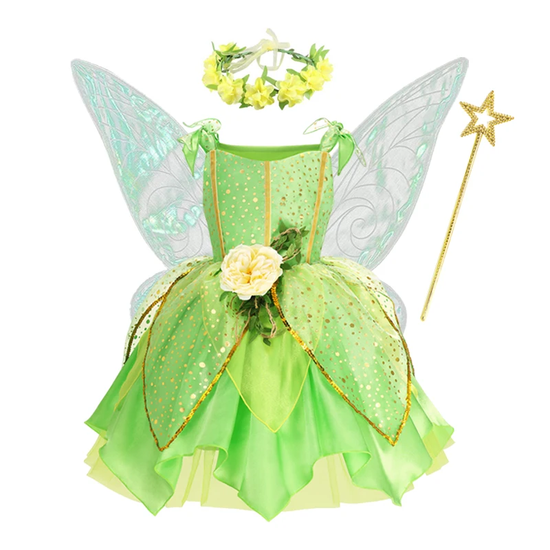 thumbnail image 1 of Disfraz de Disney Tinker Bell para niñas, disfraz de Hada Verde, vestido de princesa de fantasía, fiesta de cumpleaños, Halloween, Carnaval, ropa, 1 of 5
