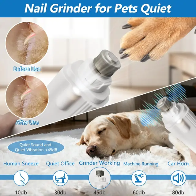 2-in-1 Led Cat Dog Nail Clipper & Nail Grinder with Lights,Rechargeable Pet Nail Trimmers with Nail File,Protective Guard,Quick 6