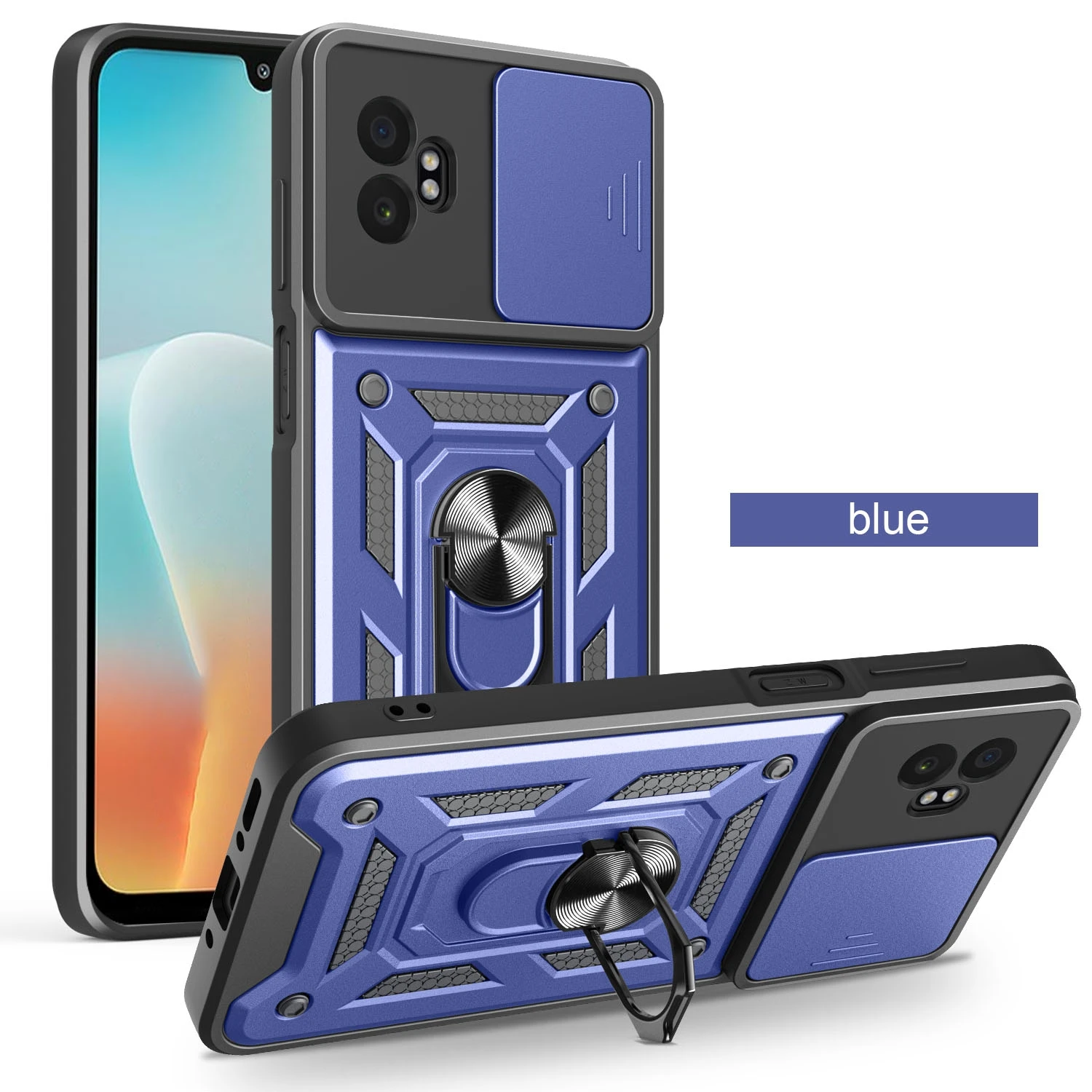 Enhanced Armor Kickstand Case with Lens Protection and Magnetic Ring Holder
