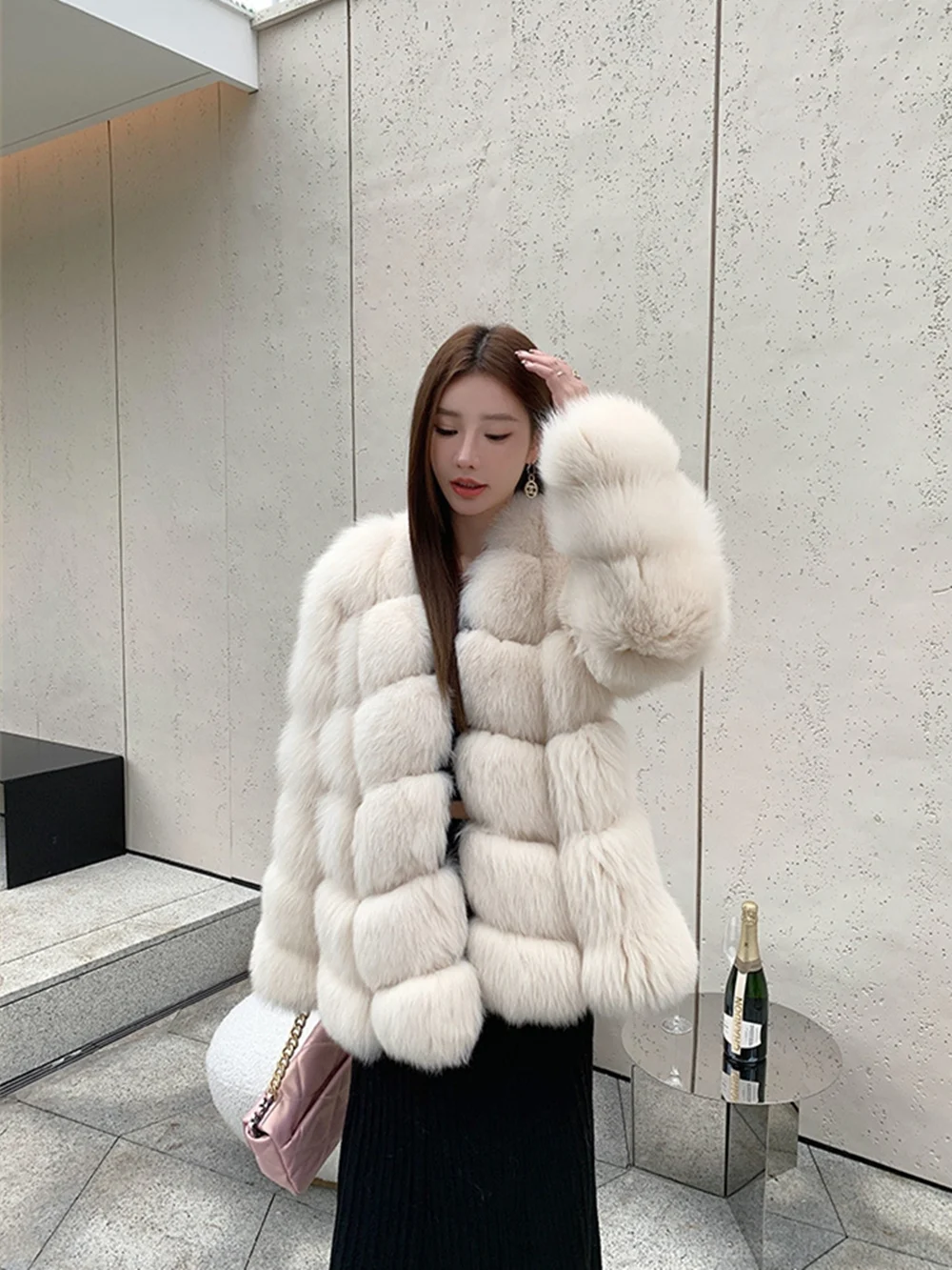 Long Real Fox Fur Coat for Women, Thick Black Jacket with Hood, Full Sleeves, Genuine Fox Fur, Luxury, Winter, Plus Size 2021 fashion women real mink fur jacket with hood blue fox fur bottom cuff thick warm genuine mink fur coat with fur belt luxury