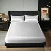 Pure White Satin Frosted Bedsheet, Silk-Like Bedroom Bedspread, Bedding,Fitted Sheet(Excluding Pillowcases)1 Piece 1