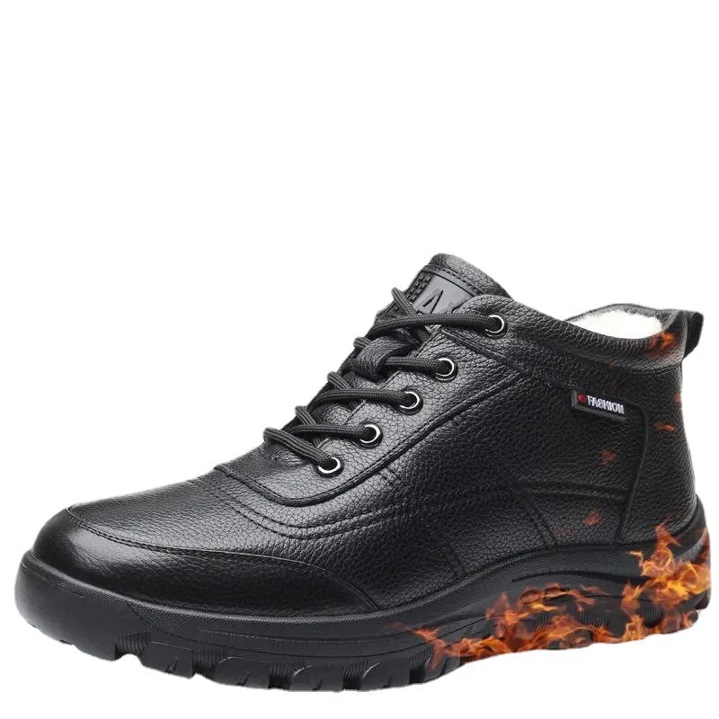 Winter Men Bussiness Boots Casual Men Cotton Boots Sneakers Warm Snow Leather Non-slip Leisure Bota Masculina