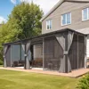 20' X 12' Gazebo for Patio, Large Wall-Mounted Lean to Pergola Gazebo with Curtains and Netting, 12x20 Hard Top Gazebos 3