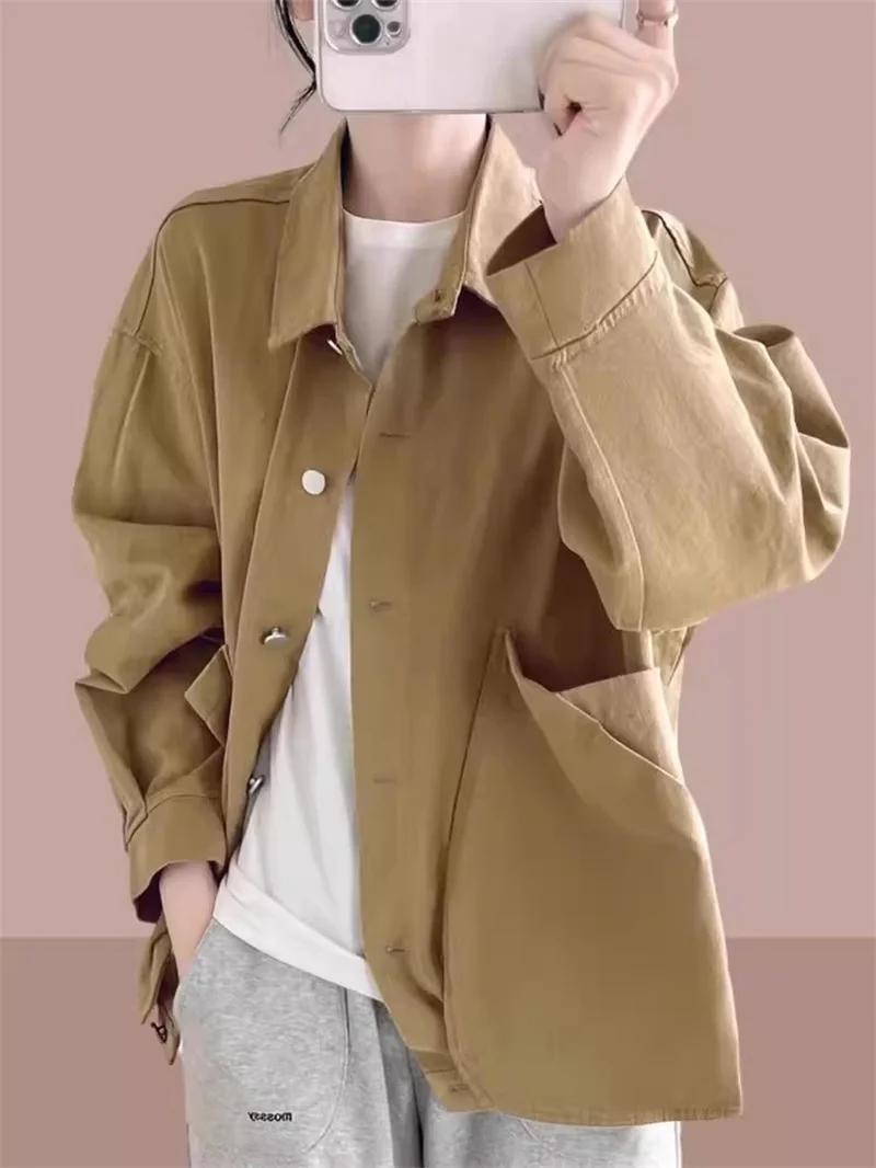 Workwear Women's Short Jacket 2024 Spring and Autumn New Loose Jacket Women's Popular Casual Versatile Top Solid Color Commuting