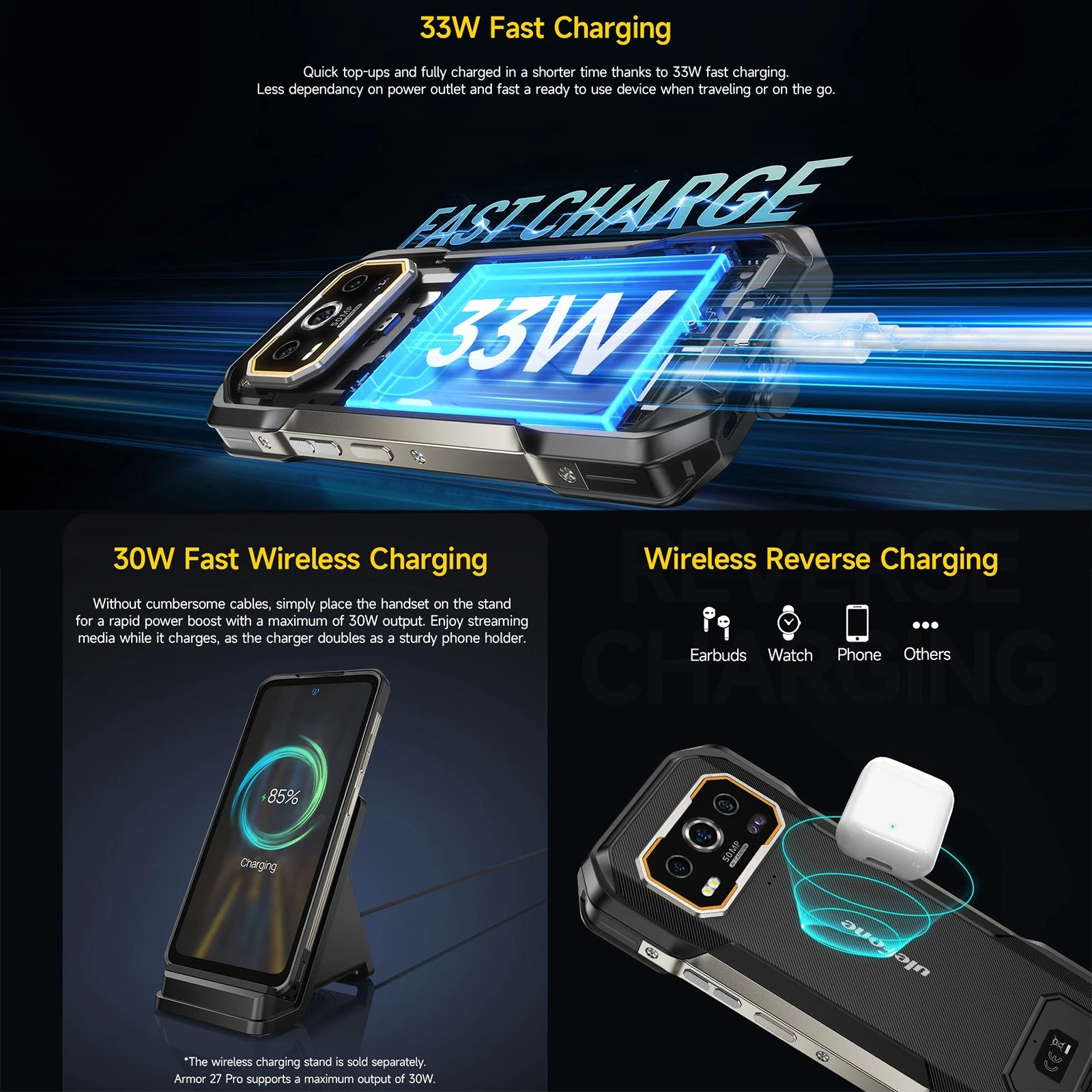 Ulefone Armor 27 Pro 24GB+256GB 10600mAh Smartphone 50MP Camera 64MP Night 6.78'' Android 14 NFC 5G Rugged Phone