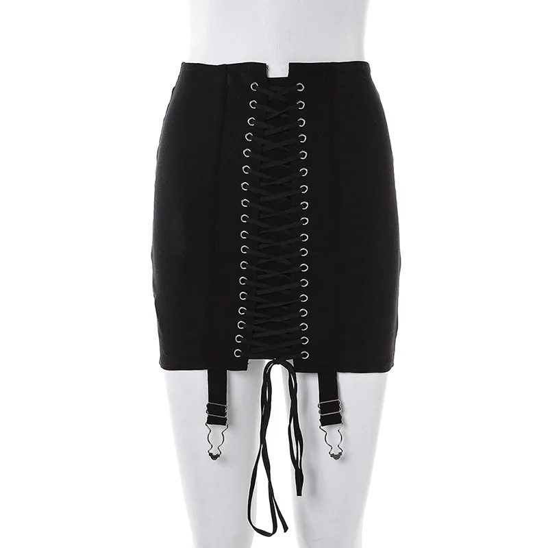 red skirt Punk Y2k Mini Skirt Women Summer 2022 Lace Up Patchwork Gothic Hippie New Streetwear High Waist Bodycon Eyelet Black Skirt Solid white skirt