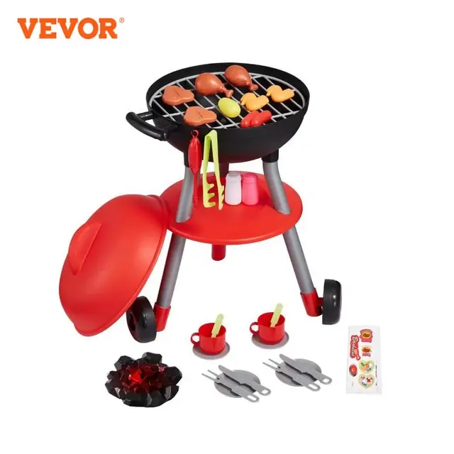 VEVOR 28PCS BBQ Grill Toy Set Montessori Cooking Barbecue Simulation Food Playset Kids Kitchen Toys for Girls Birthday Gifts