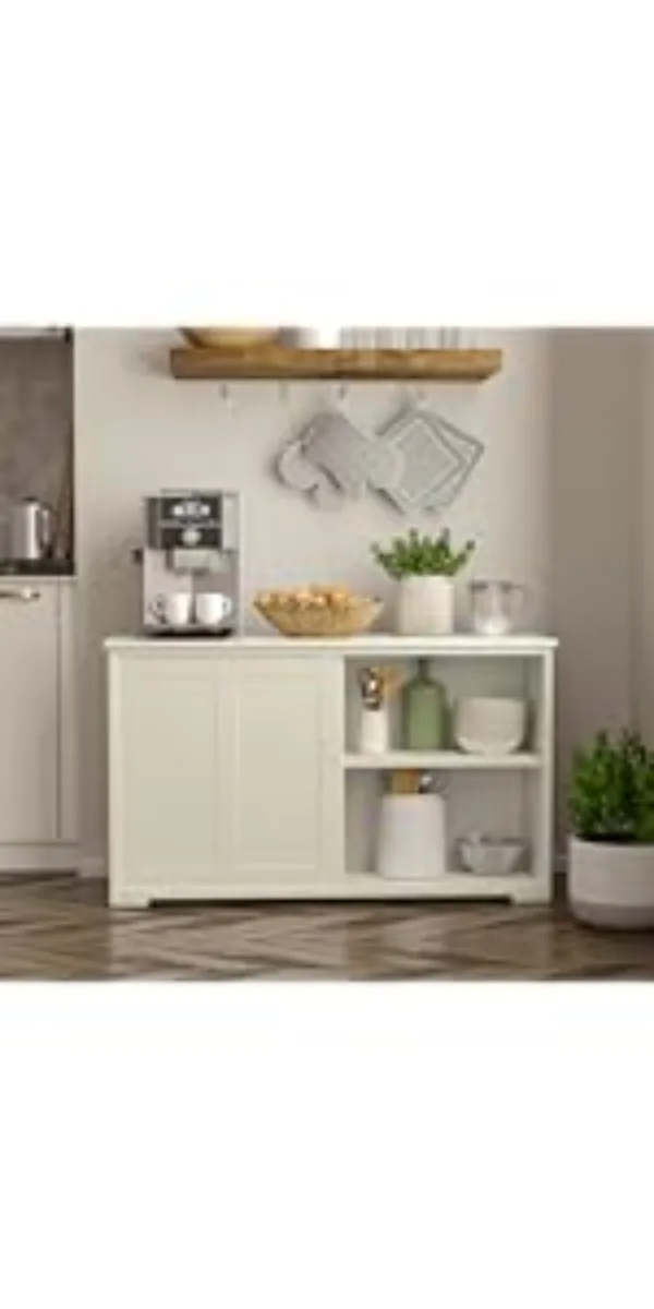 Kitchen Sideboard - Buffet Cabinet with Sliding Slat Doors, Modern Stackable Storage Cabinet
