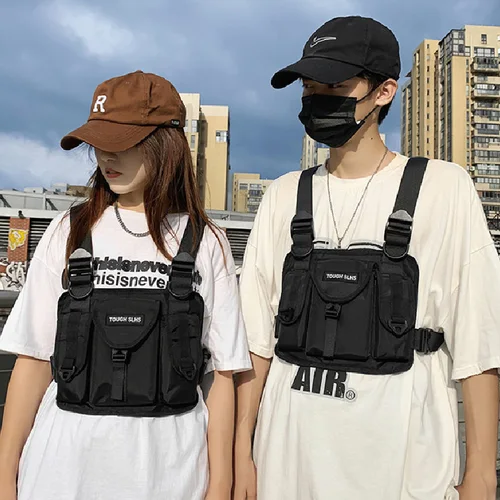 남자를위한 고품질 나일론 가슴 가방 2022 힙합 남여 전술 조끼 다기능 가슴 장비 가방 남성 Streetwear 허리 팩 6