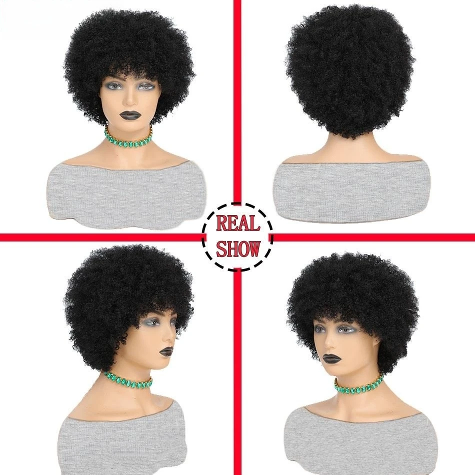 10pcs Wholesale Short Afro Kinky Curly Wig For Woman 100% Human Hair Wigs Pixie Curl Afro Wig 70s Afro Kinky Curly Wigs