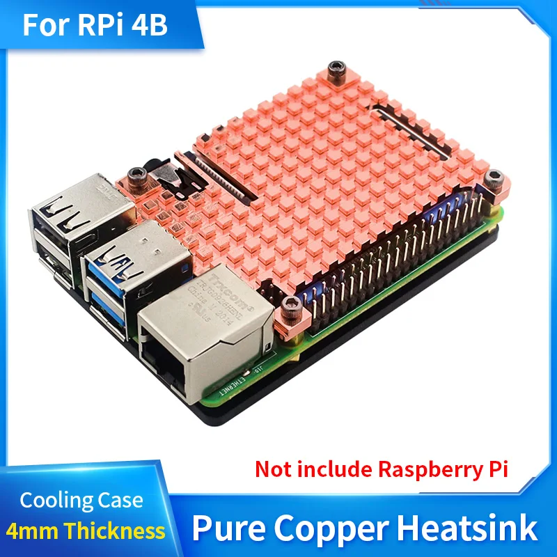 

Корпус для радиатора Raspberry Pi 4 из чистой меди, металлический охлаждающий чехол 4 мм, пассивное охлаждение, защитный медный корпус для Raspberry Pi 4B