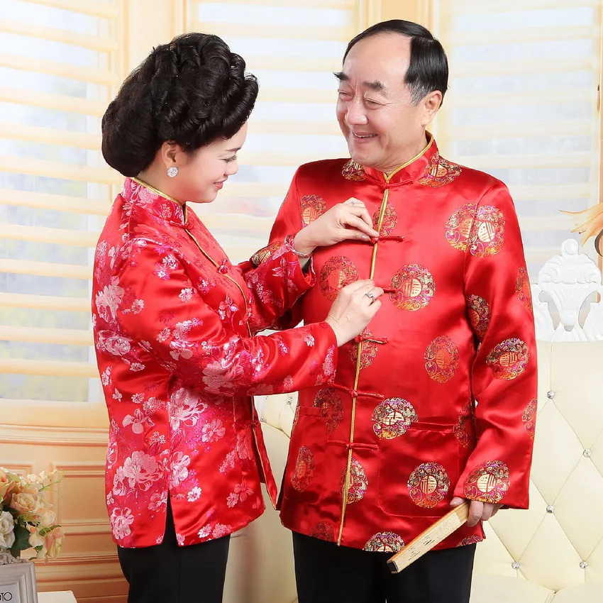 Women Men Satin Mandarin Collar Tang Shirt Chinese Style Tops Vintage Button Down Cheongsam Tops Traditional Long Sleeve Blouse