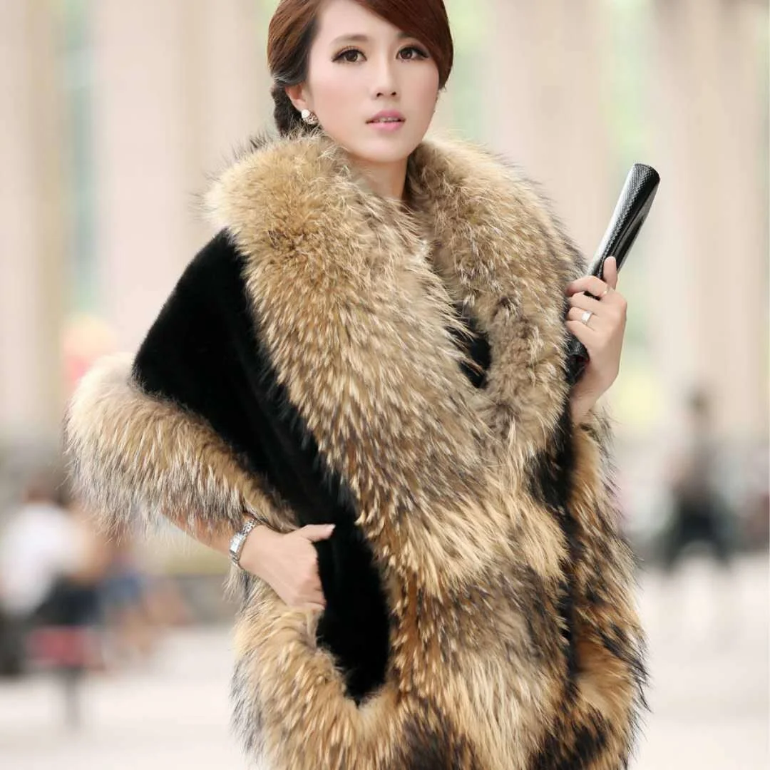 

Bride's Wedding Fur Shawl Shrug Coat Women Autumn Winter Fox Hair Thick Cloak Warm Wool Overcoat