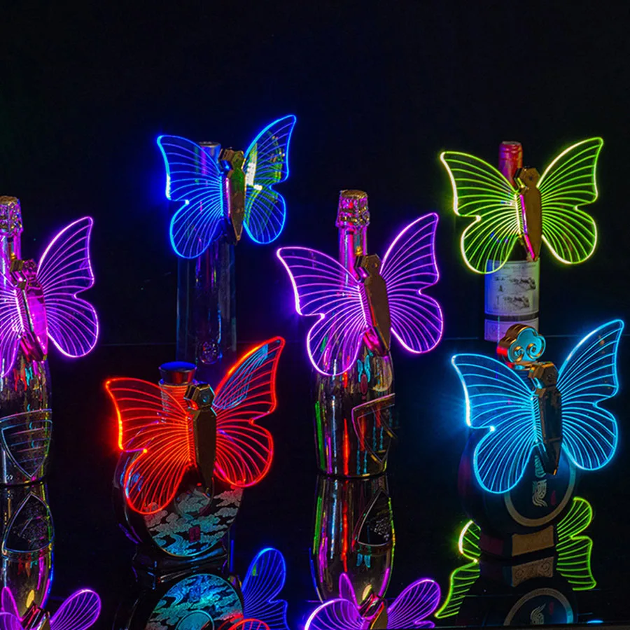 LED 蝶の羽シャンパンボトル線香花火ライト充電式天使の羽光るワイン
