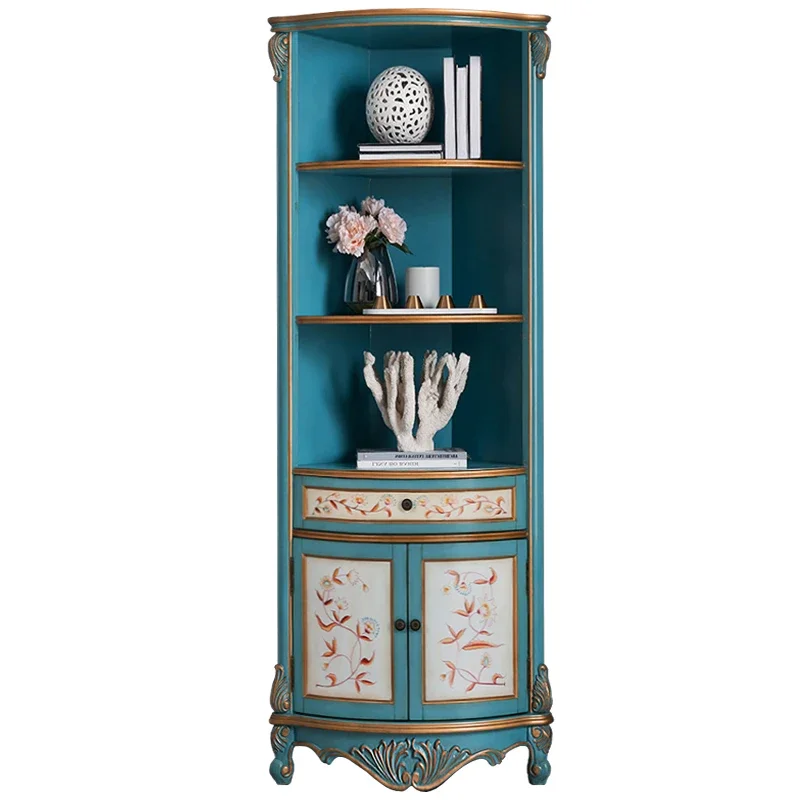 

YY Retro Painted European Carved Living Room Bedroom Triangle Corner Cabinet