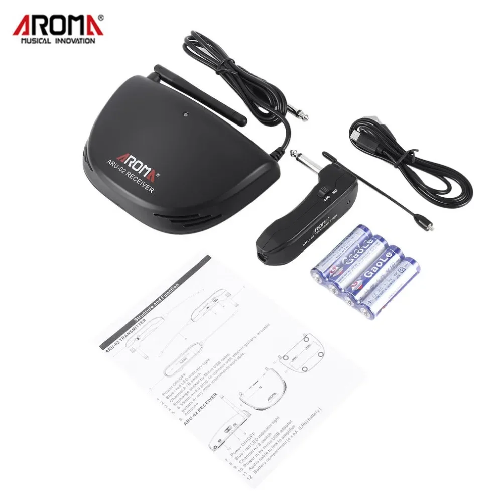 Guitar Wireless System Aroma ARU-02 UHF Transmitter Receiver Rechargeable Musical Bass Guitars Wireless Guita Transmitter