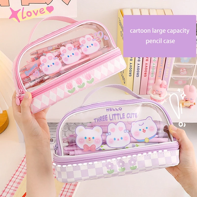 Cute Pencil Case Kawaii Pencil Box For Kids Silicone Cartoon Pink