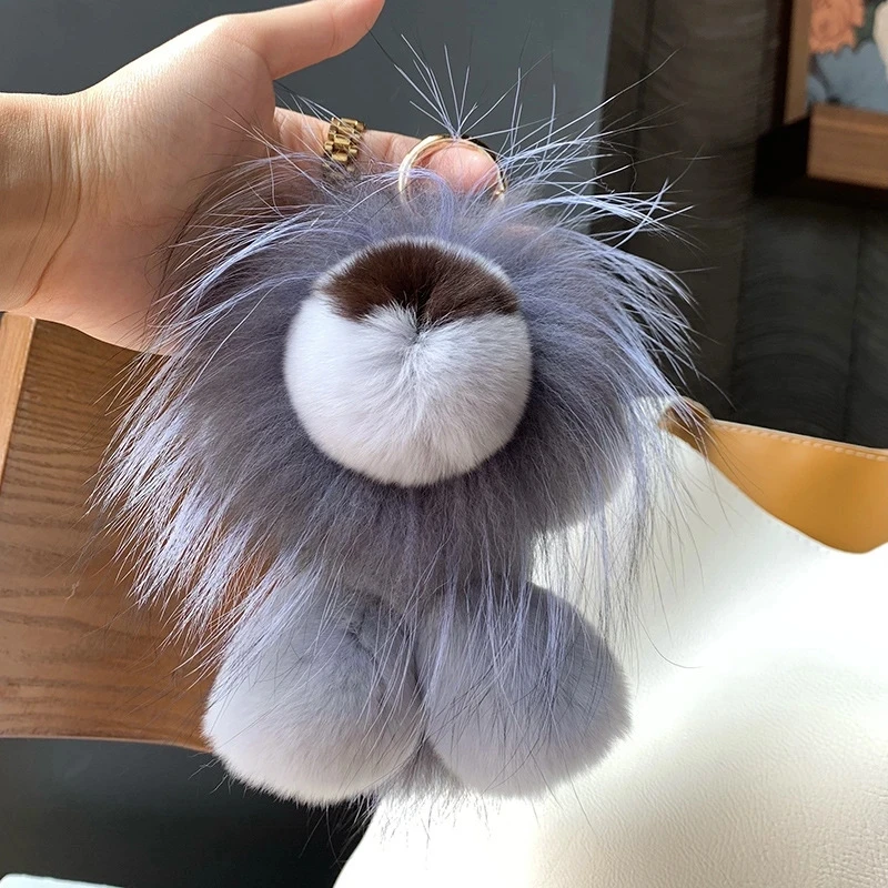 Women Cute Plush Doll Toy Kids Trinkets Bag Car Keyring Ornament Birthday Gift Luxury Real Rex Rabbit Fur Lion Pendant Keychain