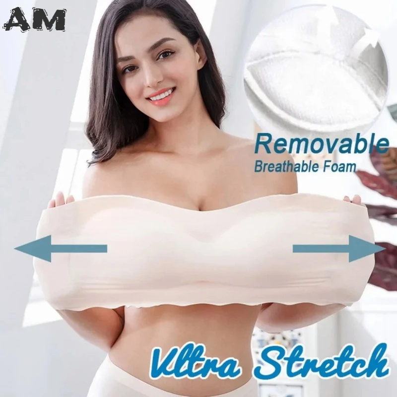 Summer Women's Ice Silk Tube Top Strapless Tube Top Breathable Invisible Bra Vest Soft and Removable Padded Underwear