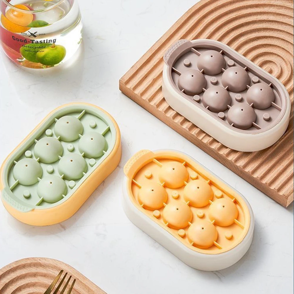 1PC Six Ice Cube Mold Silica Gel Ice Lattice Home Frozen Ball Box No Leakage Round Cube Mold ice cube mold ice cream mold