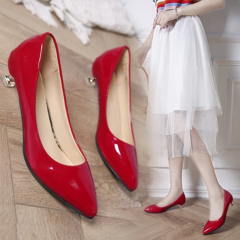 Simple Comfort Low heeled Pumps Womens 3CM Pointed Cat Heel Pink High