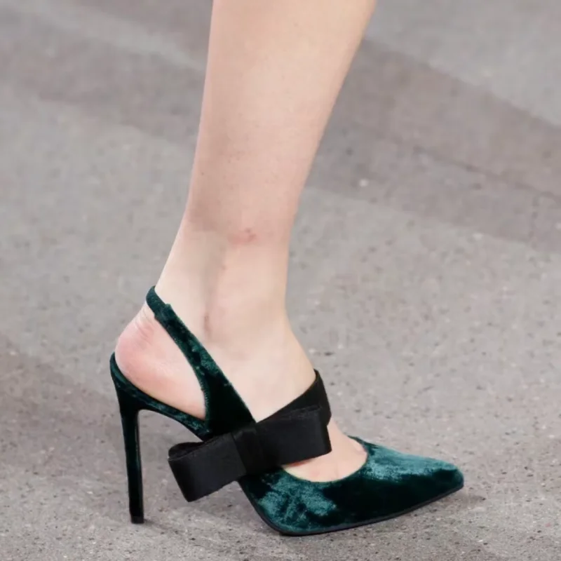 

Retro Bowknot Elastic Strap Sandals French Charms Stilettos Classic Popular Pointed Toe Pumps Female Large Size 35-44 High Heels
