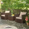 3-Piece Patio Furniture Set w/Rattan Chairs & Glass Table, Outdoor Conversation Set with Washable Cushions, All-Weather 2