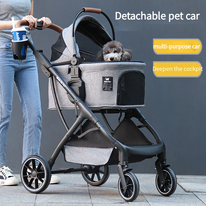 

Detachable Pet Stroller Dog Cart with Aluminum Alloy Frame 4 Wheel Cat Trolley Load Bearing 20kg Dog Stroller with Brake