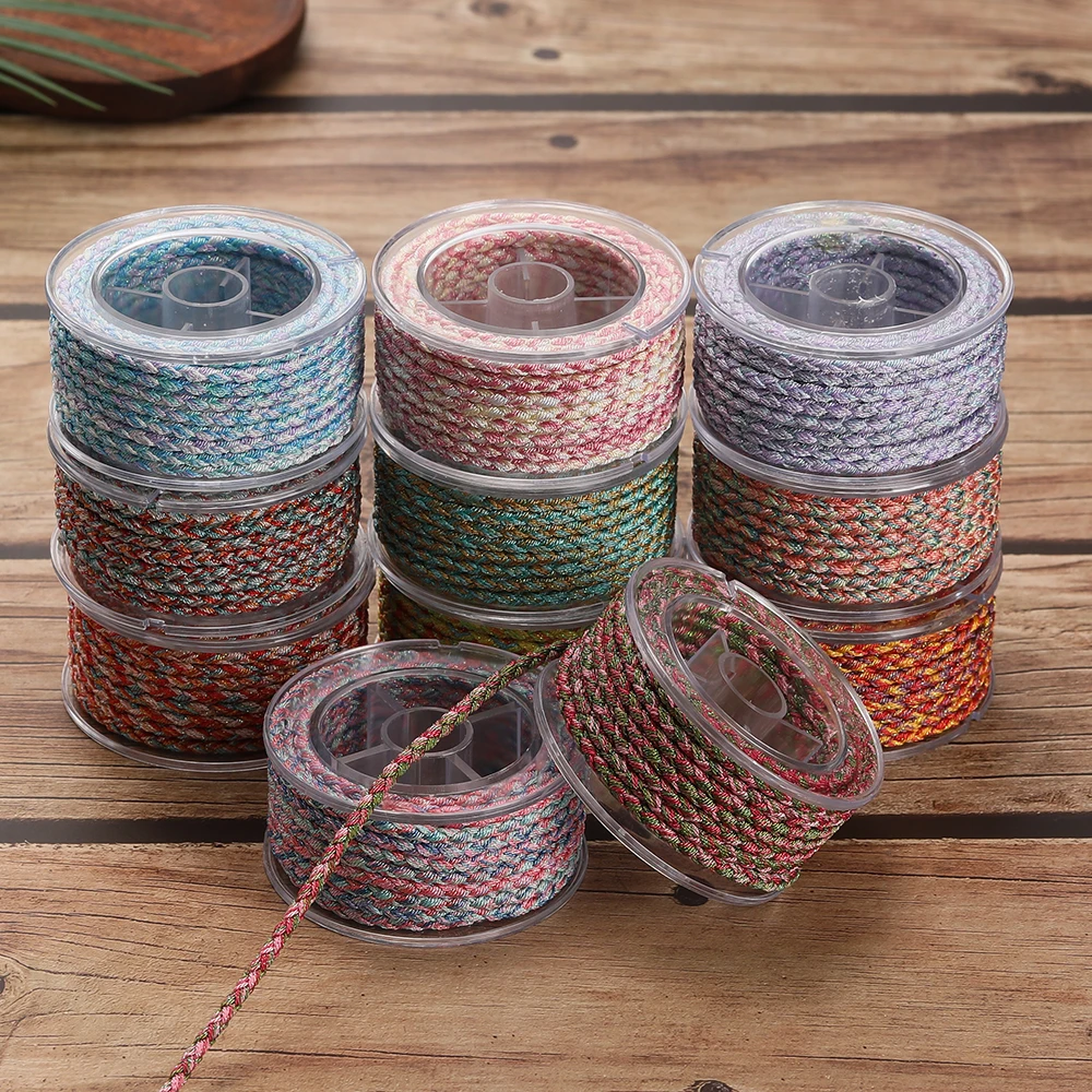 Colorful Braided Polyester Thread Roll – 4m, 3.5mm Diameter – 11 Styles for DIY Jewelry & Crafting